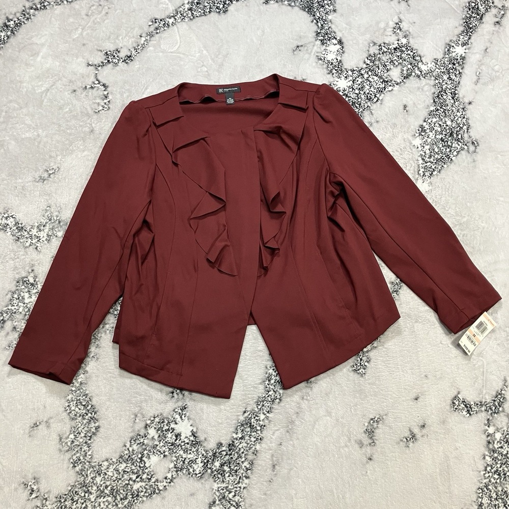 INC International‎ Concepts Ruffle Open Front Blazer Jacket Red Womens 2X NWT